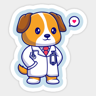 Cute Dog Doctor With Stethoscope Cartoon Sticker